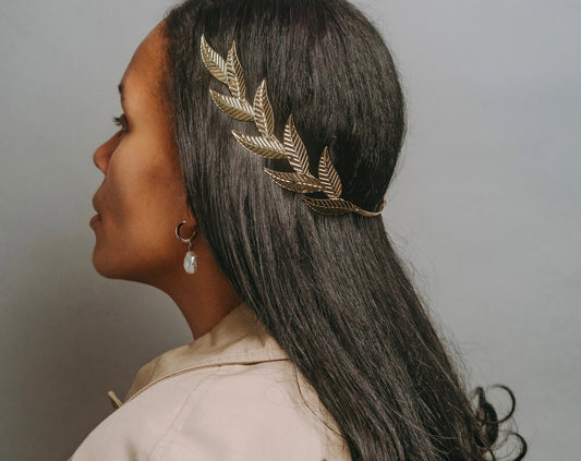 Greek Goddess Headpiece Elven Hairband Grecian Olive Leaf Flower branch Gold Silver Laurel Crown Backwards Ancient Roman Larp Wreath